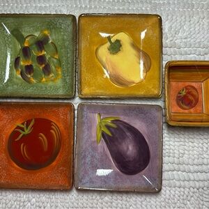 Terra Toscana by Clay Art Colorful Vegetable-Themed‎ Square Appetizer Set